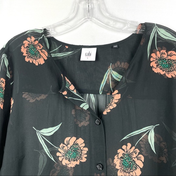 CAbi La Di Da Black Floral Chiffon Blouse Style - Picture 4 of 6